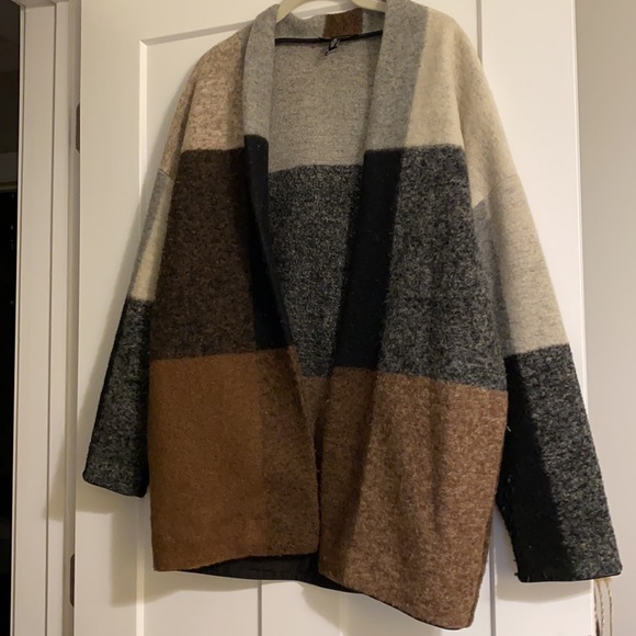 EUC Carre Noir Brown Check Sweater Coat Size XS - Picture 2 of 5